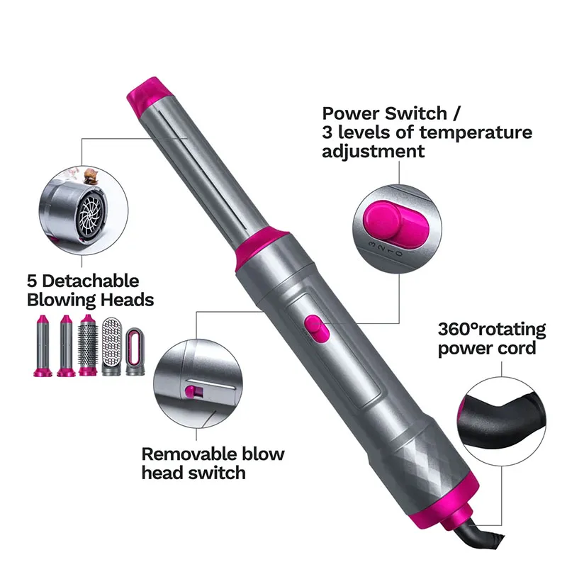 Glamzy Collection® 5 In 1 Hair Dryer Straightener And Curler