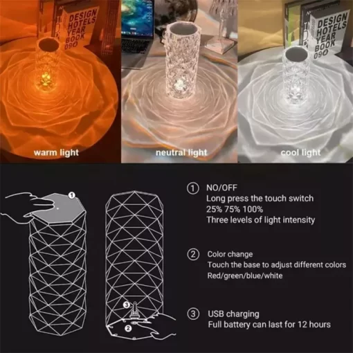 Glamzy Collection® Crystal Lamp Diamond Light Projector 16 Colors Touch & Remote Control