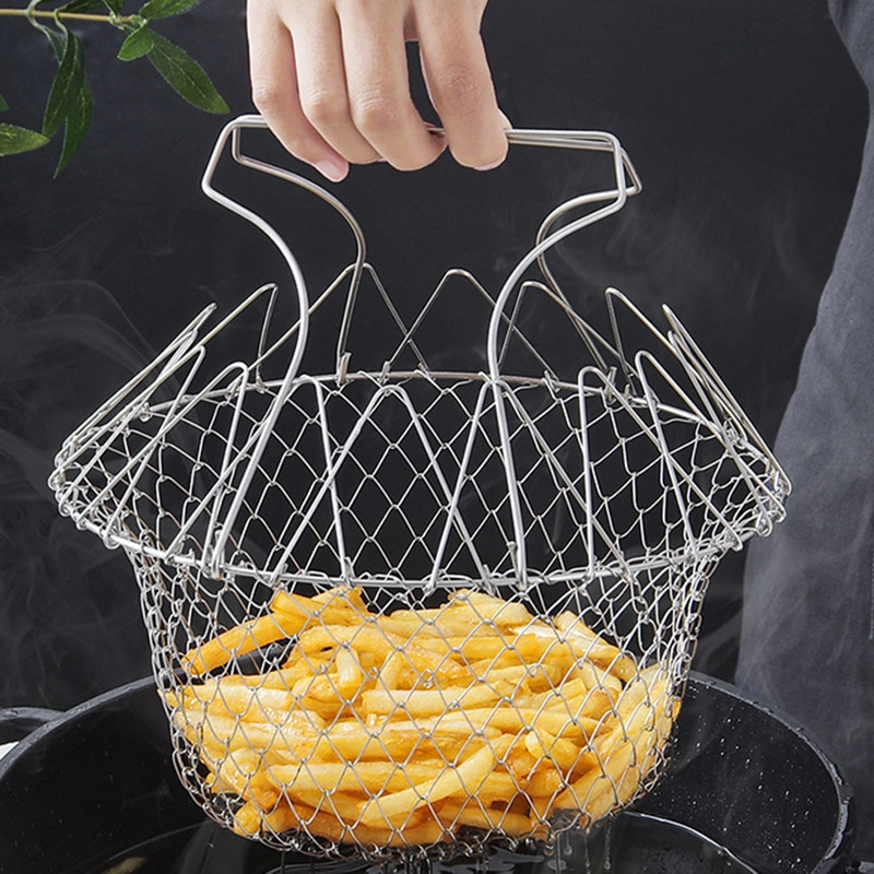 Glamzy Collection® Multipurpose Foldable Stainless Steel Fry Basket
