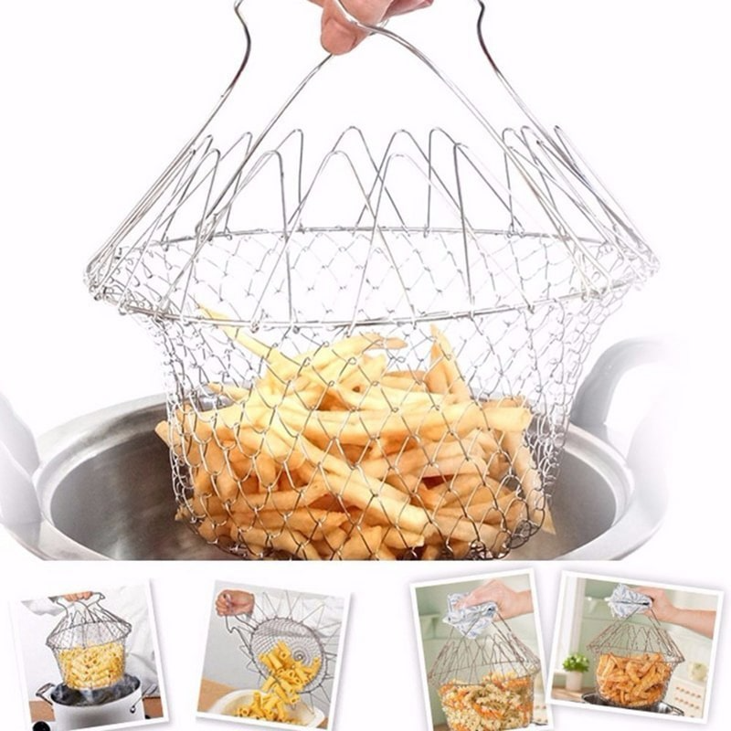 Glamzy Collection® Multipurpose Foldable Stainless Steel Fry Basket